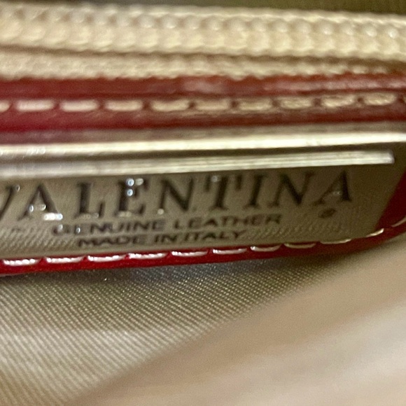 VALENTINA Italy Red Leather Stachel Handbag Double Handle Cross Body Strap. - Picture 5 of 8